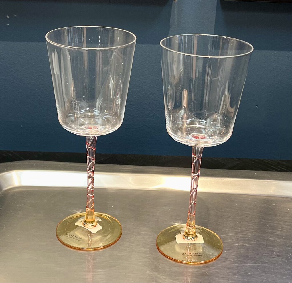 Amber And Pink Wine Glasses, Set Of 2