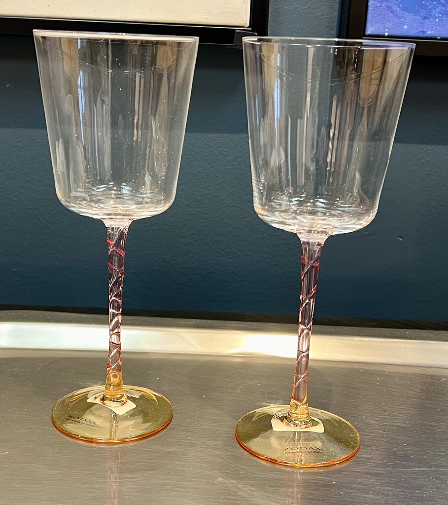 Amber And Pink Wine Glasses, Set Of 2