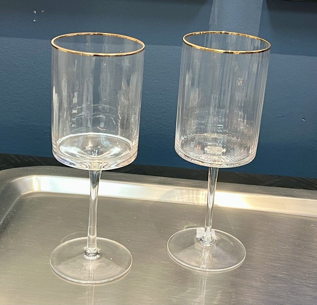 Wine Glasses With Gold Rim, Set Of 2