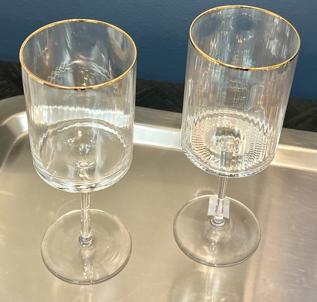 Wine Glasses With Gold Rim, Set Of 2