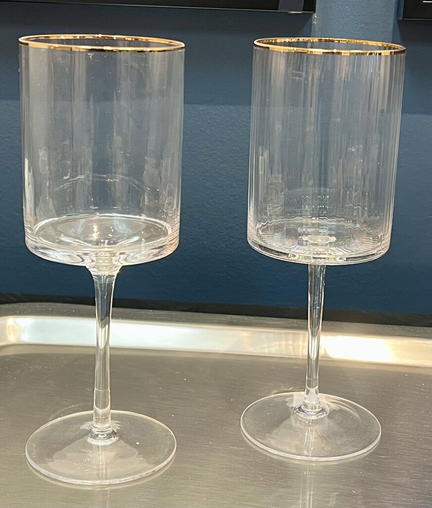Wine Glasses With Gold Rim, Set Of 2