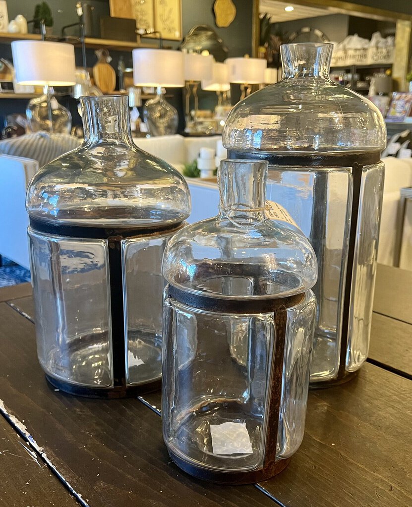 Blown Glass Bottles, Set Of 3