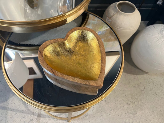 Mango Wood Gold Heart Dish